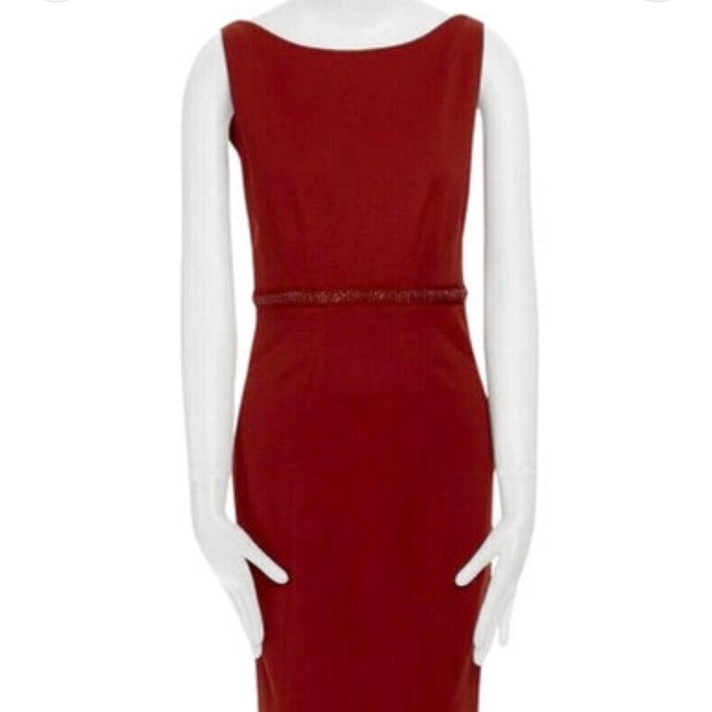 Zac Posen red embellished waist, open-back stretch, flare hem gown